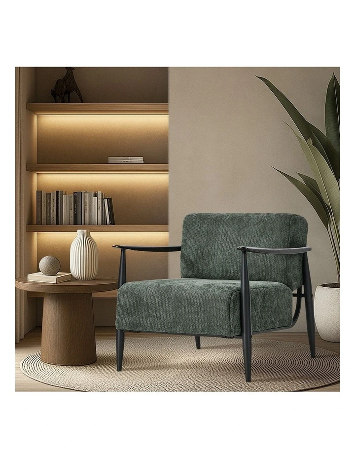 Oikiture Wooden Armchair Lounge Sofa Chair Chenille Accent Armchairs Green image 5