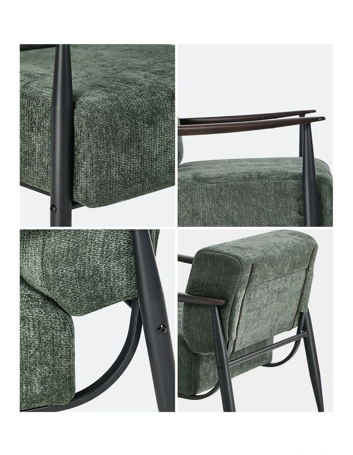 Oikiture Wooden Armchair Lounge Sofa Chair Chenille Accent Armchairs Green image 6