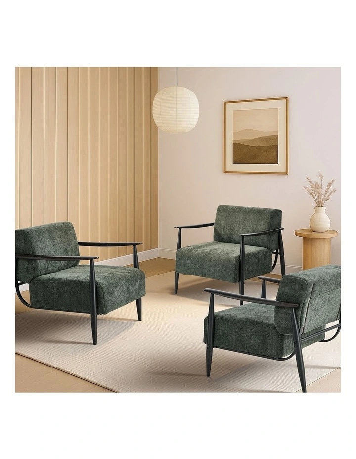 Oikiture Wooden Armchair Lounge Sofa Chair Chenille Accent Armchairs Green image 7