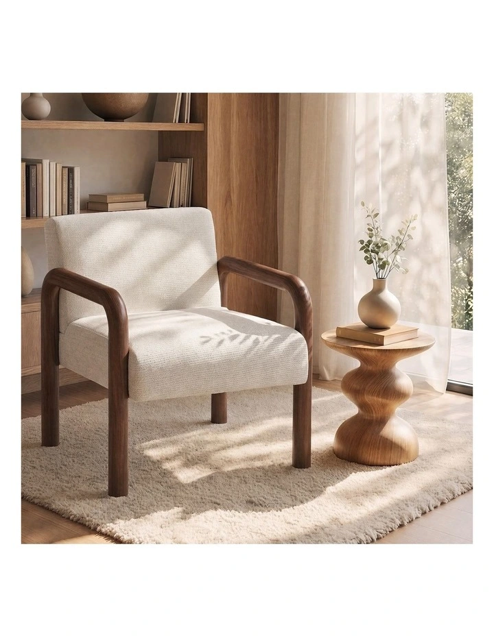Oikiture Armchair Fabric Accent Chair Lounge Sofa Walunt Timber Look Legs image 4