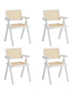 Oikiture 4x Dining Chairs PE Rattan Chair Bamboo Frame White