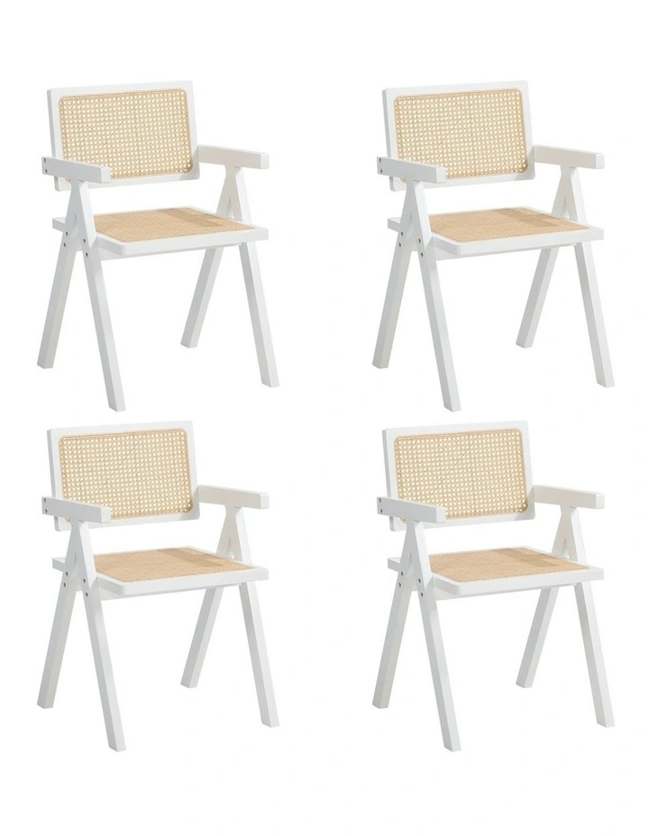 Oikiture 4x Dining Chairs PE Rattan Chair Bamboo Frame White image 1