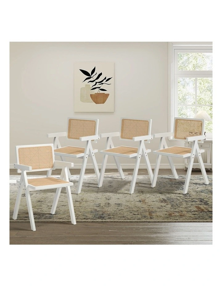 Oikiture 4x Dining Chairs PE Rattan Chair Bamboo Frame White image 4