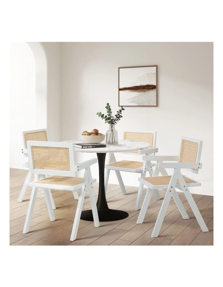 Oikiture 4x Dining Chairs PE Rattan Chair Bamboo Frame White image 5