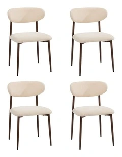 Oikiture 4x Dining Chairs Kitchen Chair Cafe Lounge Chair Boucle Walnut&Beige