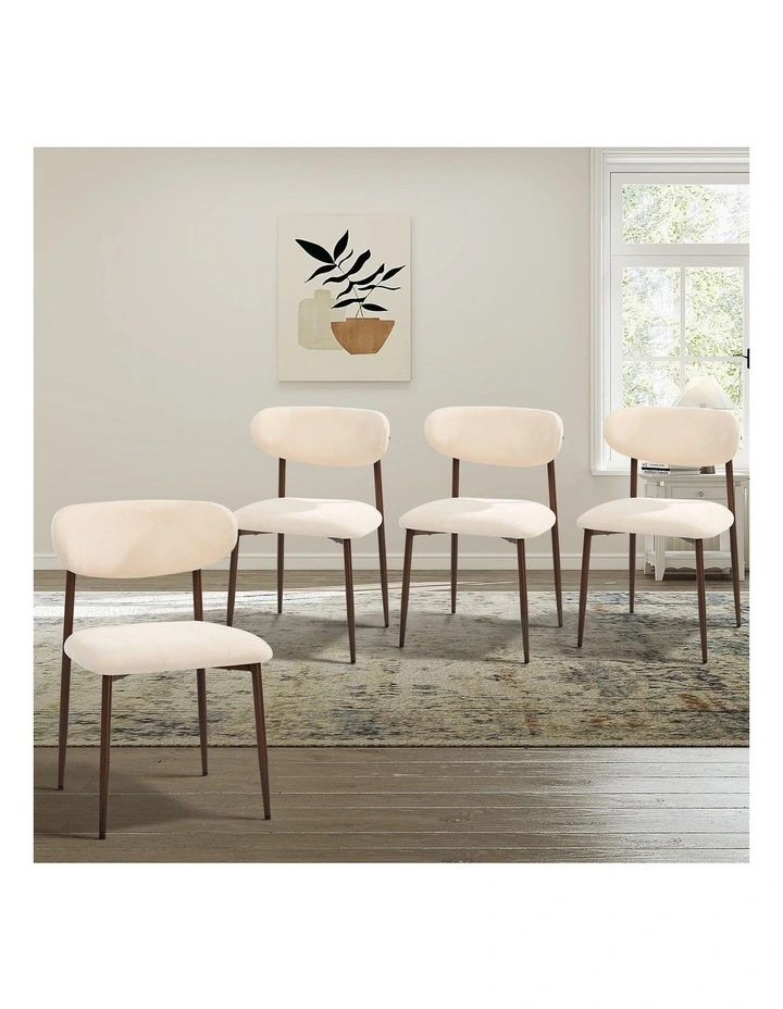 Oikiture 4x Dining Chairs Kitchen Chair Cafe Lounge Chair Boucle Walnut&Beige image 4
