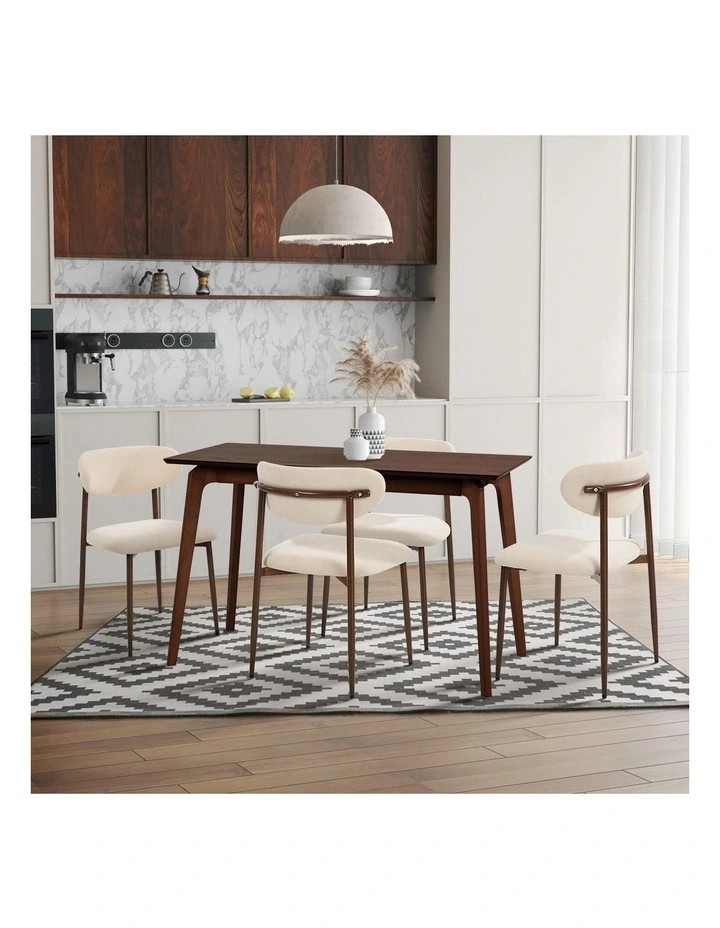 Oikiture 4x Dining Chairs Kitchen Chair Cafe Lounge Chair Boucle Walnut&Beige image 7