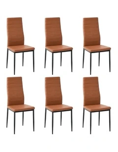 Oikiture 6PCS Dining Chairs High-Back Kitchen Chair Padded Faux Leather Brown