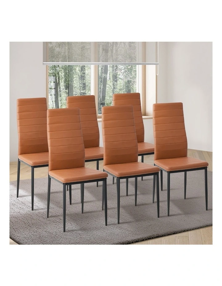 Oikiture 6PCS Dining Chairs High-Back Kitchen Chair Padded Faux Leather Brown image 4