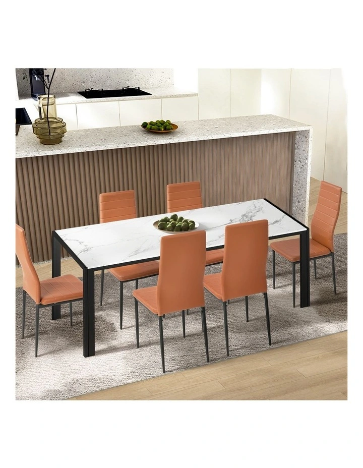 Oikiture 6PCS Dining Chairs High-Back Kitchen Chair Padded Faux Leather Brown image 5