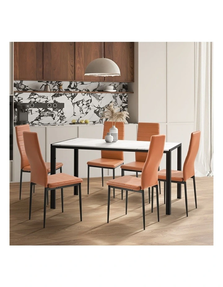Oikiture 6PCS Dining Chairs High-Back Kitchen Chair Padded Faux Leather Brown image 7