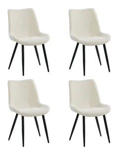 Oikiture 4x Dining Chairs Kitchen Accent Chairs Upholstered Linen Fabric White