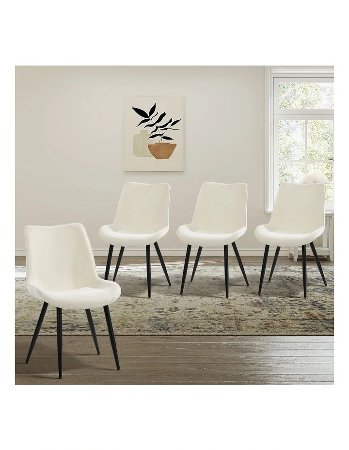 Oikiture 4x Dining Chairs Kitchen Accent Chairs Upholstered Linen Fabric White image 4