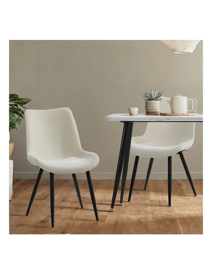 Oikiture 4x Dining Chairs Kitchen Accent Chairs Upholstered Linen Fabric White image 5