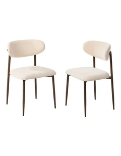 Oikiture 2x Dining Chairs Kitchen Chair Cafe Lounge Chair Boucle Walnut&Beige