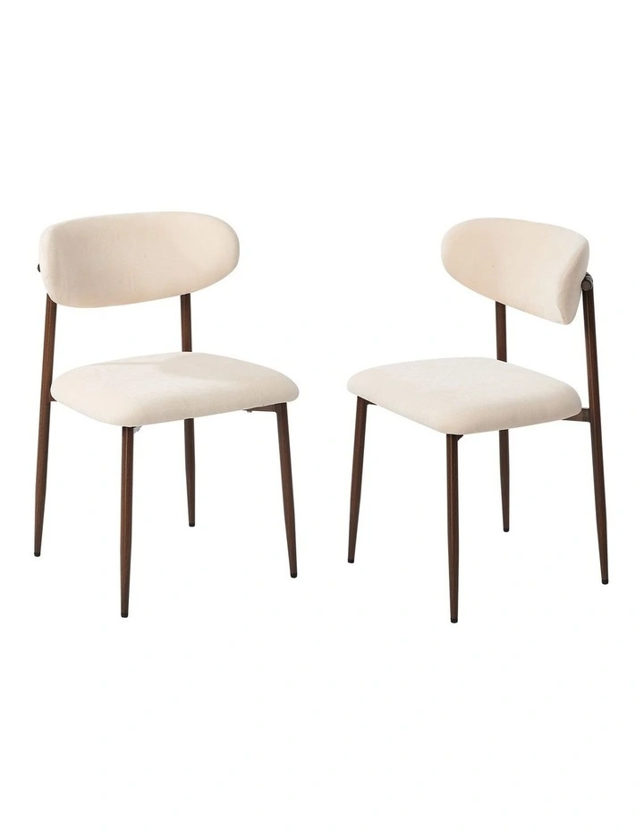 Oikiture 2x Dining Chairs Kitchen Chair Cafe Lounge Chair Boucle Walnut&Beige image 1