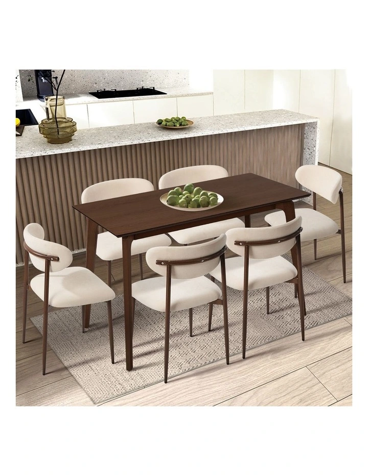 Oikiture 2x Dining Chairs Kitchen Chair Cafe Lounge Chair Boucle Walnut&Beige image 5
