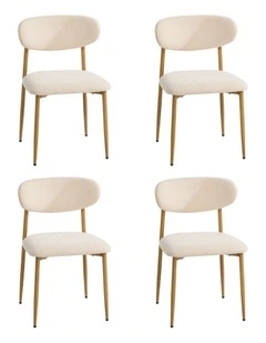 Oikiture 4x Dining Chairs Kitchen Chair Cafe Lounge Chair Boucle Beige&Natural