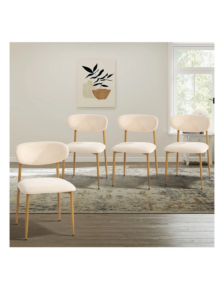 Oikiture 4x Dining Chairs Kitchen Chair Cafe Lounge Chair Boucle Beige&Natural image 4