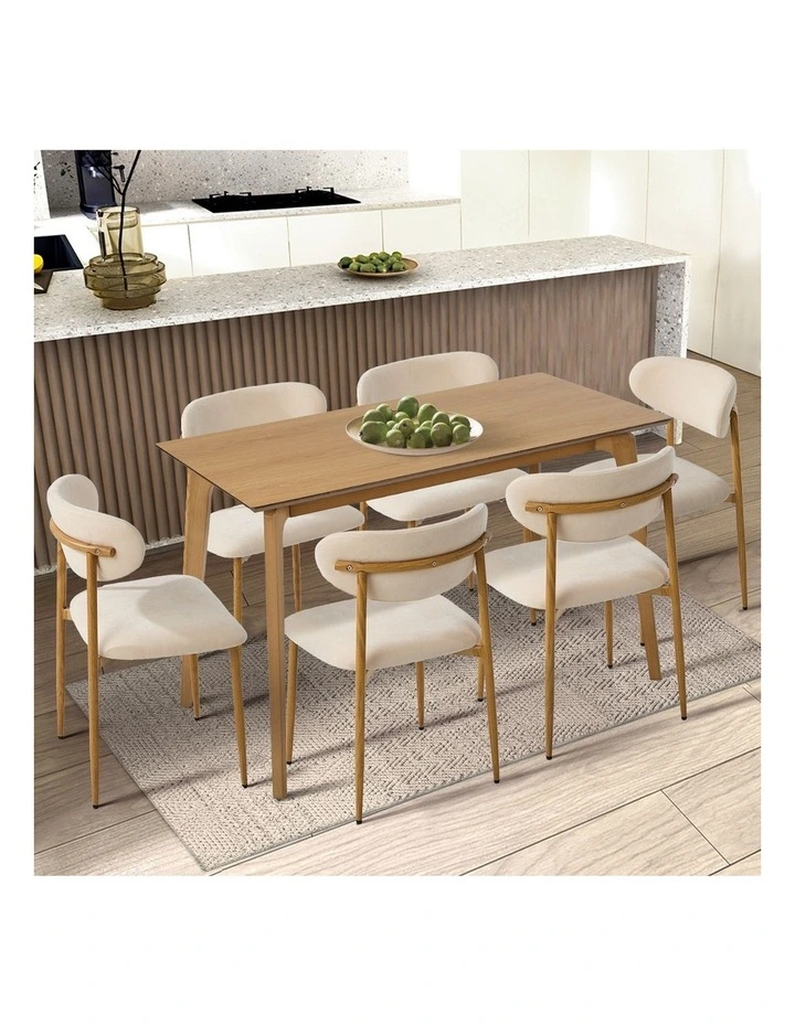 Oikiture 4x Dining Chairs Kitchen Chair Cafe Lounge Chair Boucle Beige&Natural image 5