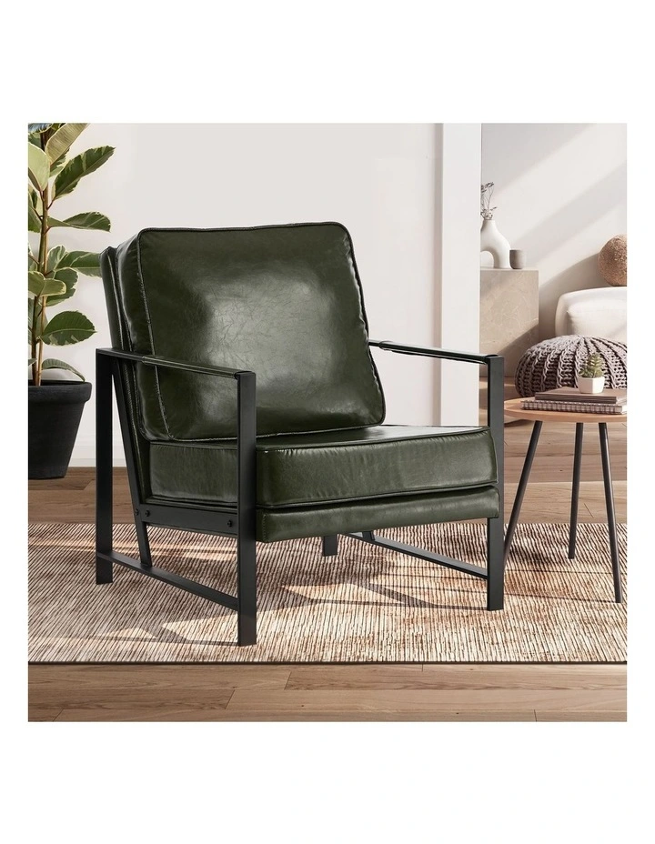 Oikiture Lounge Armchair Sofa Chair Faux Leather Accent Armchairs Green image 4