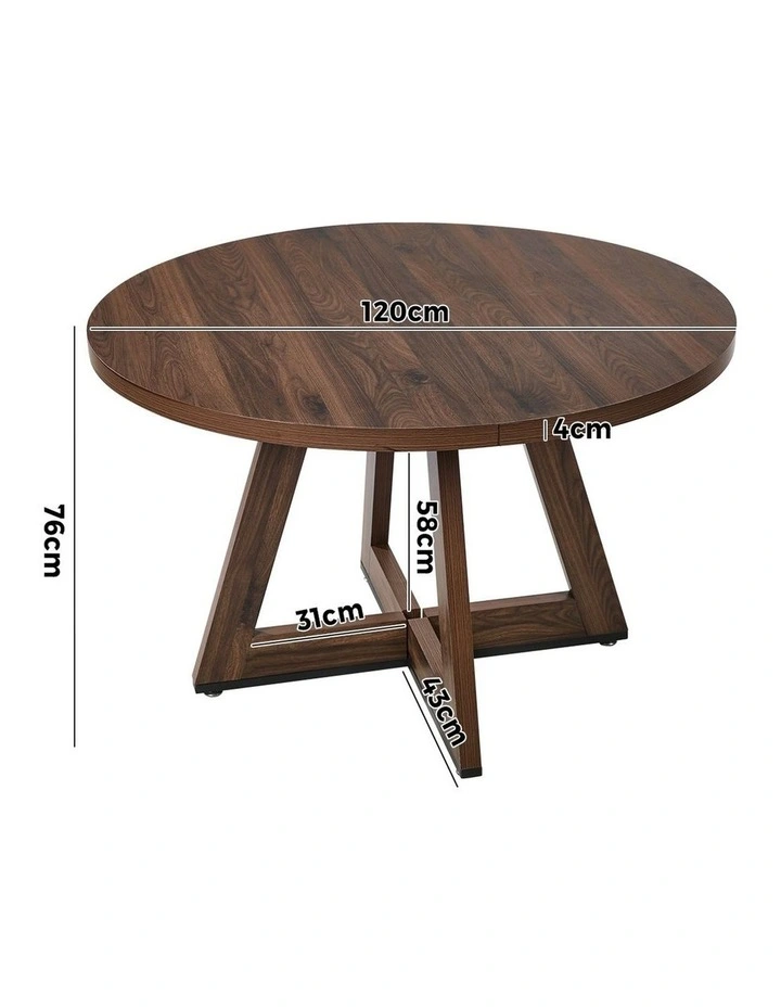 Oikiture 120cm Round Dining Table Wooden Kitchen Furniture Walnut image 3