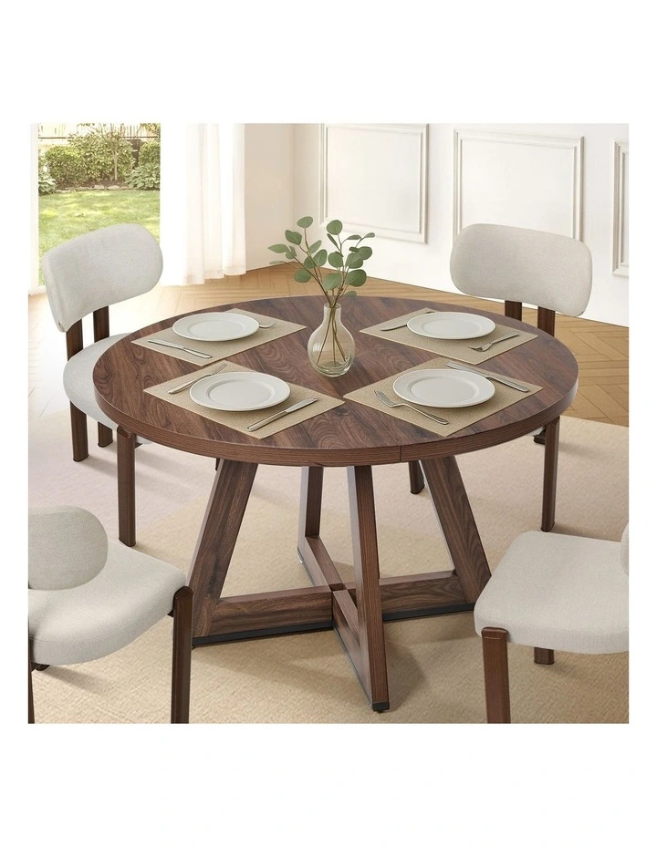 Oikiture 120cm Round Dining Table Wooden Kitchen Furniture Walnut image 4