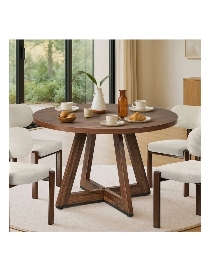 Oikiture 120cm Round Dining Table Wooden Kitchen Furniture Walnut image 5
