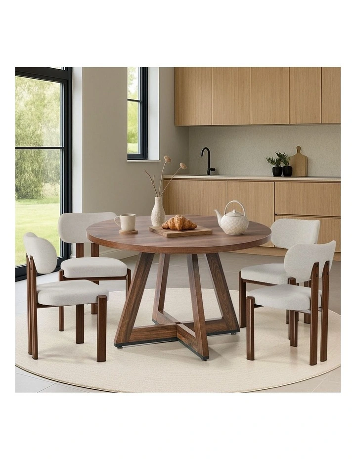 Oikiture 120cm Round Dining Table Wooden Kitchen Furniture Walnut image 7