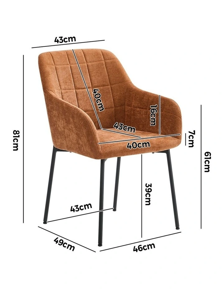 Oikiture 4x Dining Chairs Kitchen Accent Armchairs Chenille Fabric Orange image 3