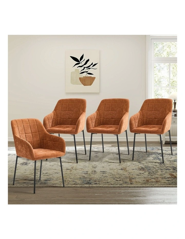 Oikiture 4x Dining Chairs Kitchen Accent Armchairs Chenille Fabric Orange image 4