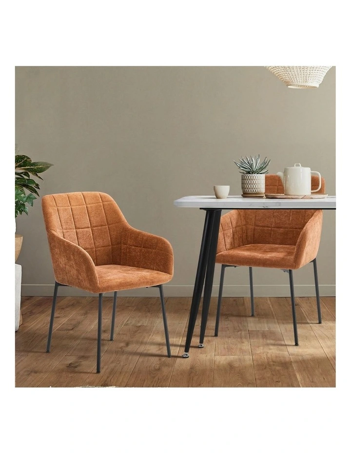 Oikiture 4x Dining Chairs Kitchen Accent Armchairs Chenille Fabric Orange image 5