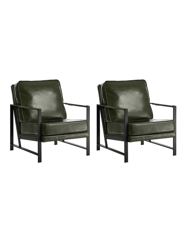 Oikiture 2x Lounge Armchair Sofa Chair Faux Leather Accent Armchairs Green image 1