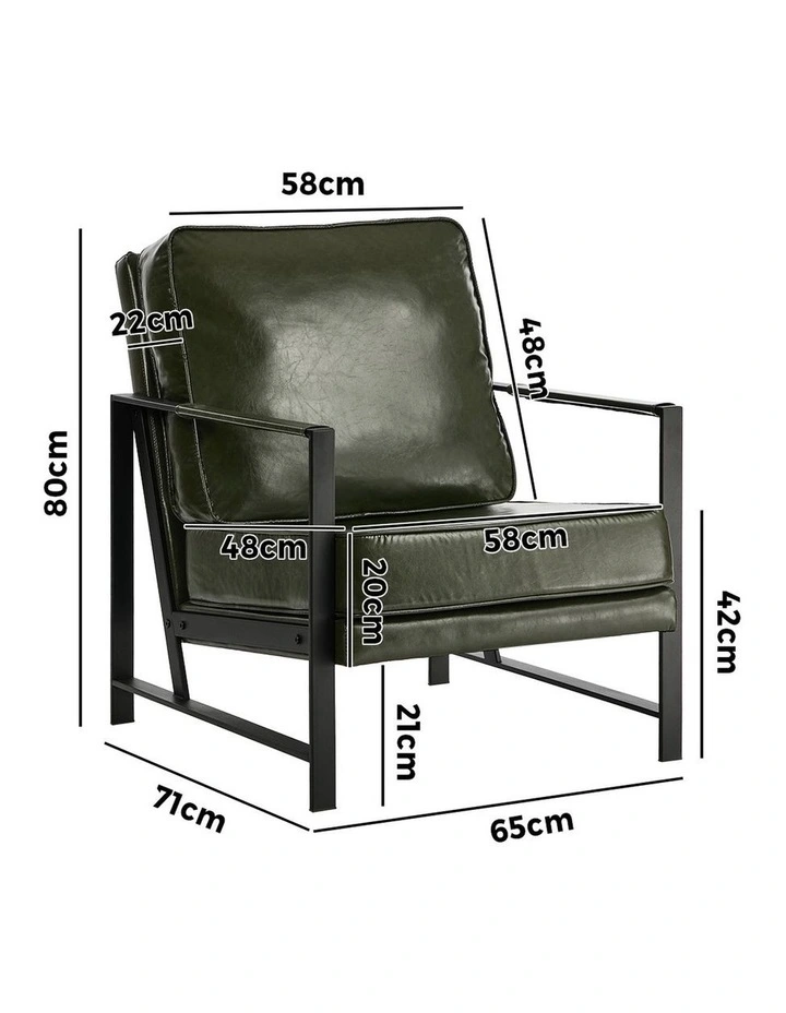 Oikiture 2x Lounge Armchair Sofa Chair Faux Leather Accent Armchairs Green image 3