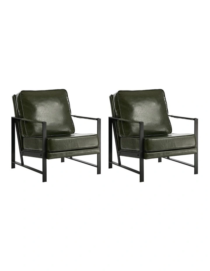 Oikiture 2x Lounge Armchair Sofa Chair Faux Leather Accent Armchairs Green image 4