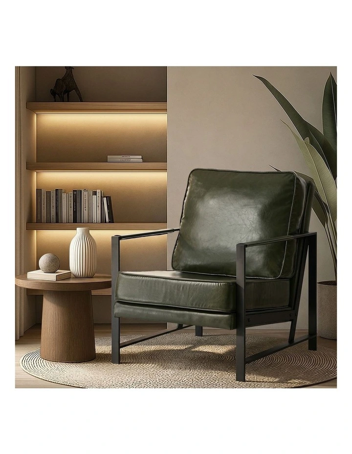 Oikiture 2x Lounge Armchair Sofa Chair Faux Leather Accent Armchairs Green image 5