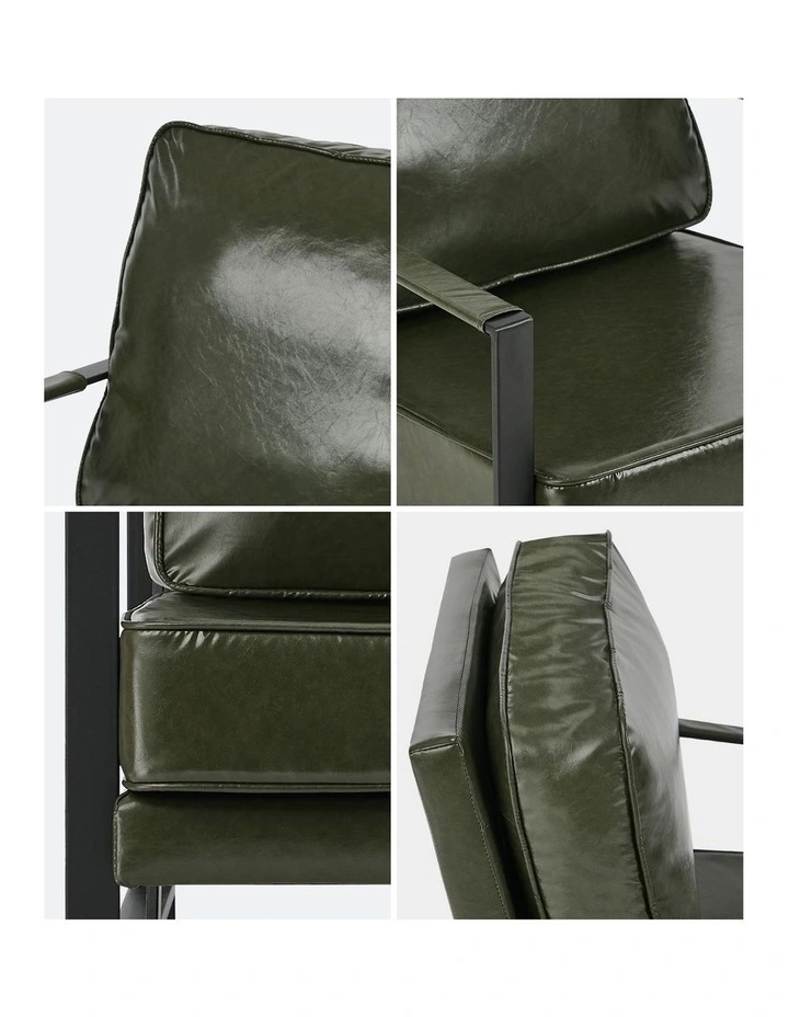 Oikiture 2x Lounge Armchair Sofa Chair Faux Leather Accent Armchairs Green image 6