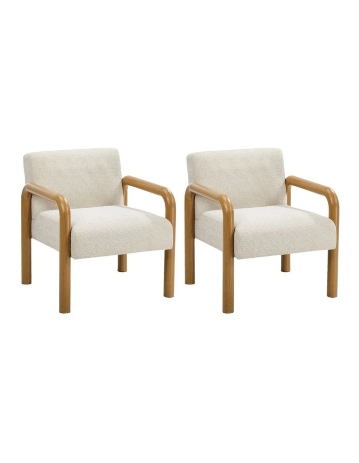 Oikiture 2x Armchair Fabric Accent Chair Lounge Sofa Beige Timber Look Legs image 1