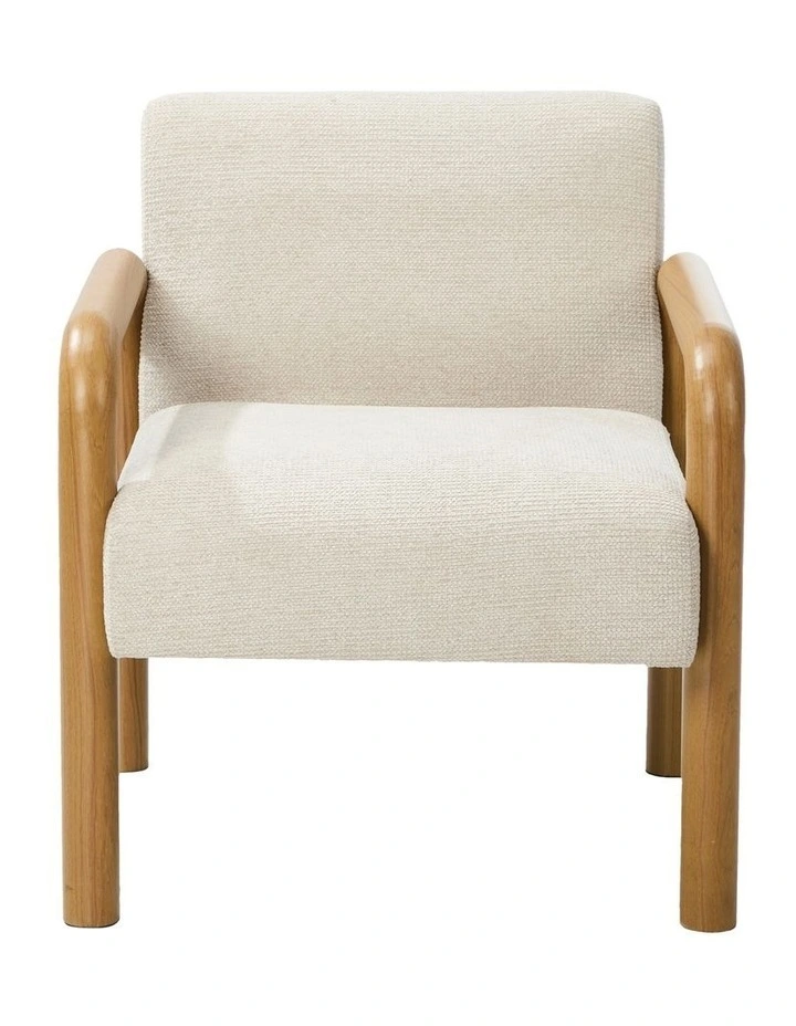 Oikiture 2x Armchair Fabric Accent Chair Lounge Sofa Beige Timber Look Legs image 2