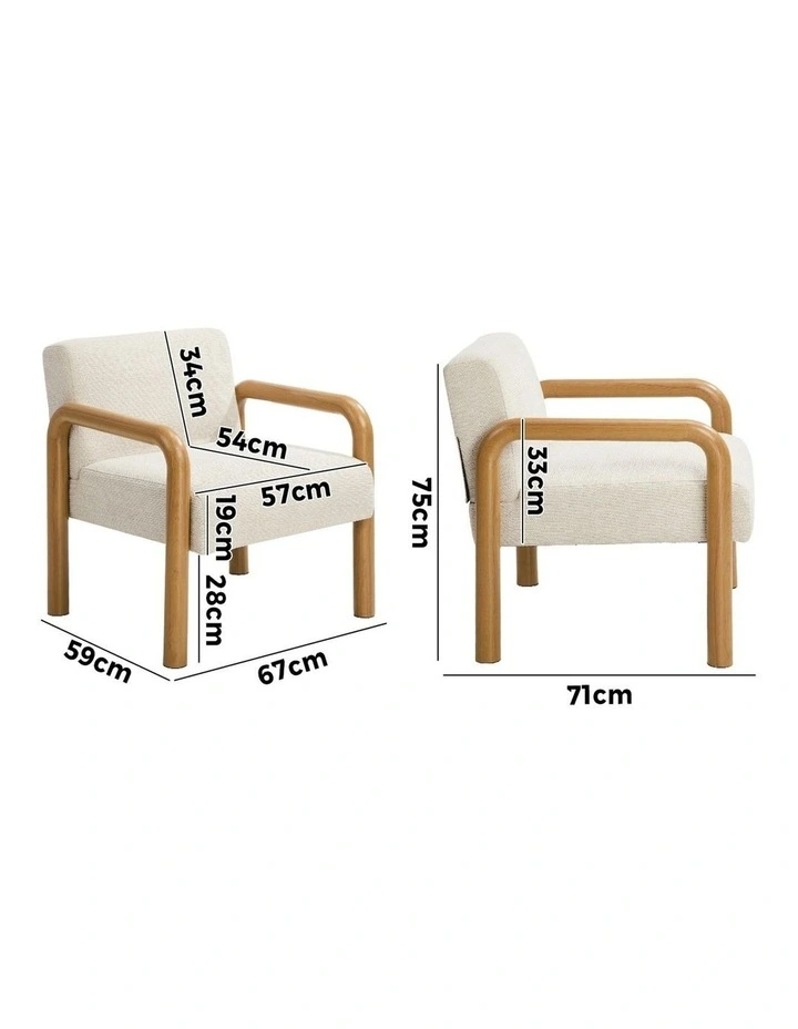Oikiture 2x Armchair Fabric Accent Chair Lounge Sofa Beige Timber Look Legs image 3