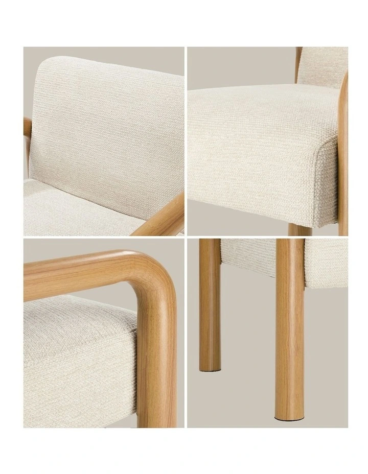 Oikiture 2x Armchair Fabric Accent Chair Lounge Sofa Beige Timber Look Legs image 6