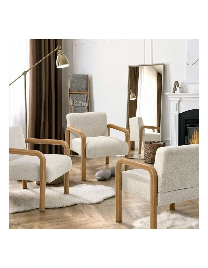 Oikiture 2x Armchair Fabric Accent Chair Lounge Sofa Beige Timber Look Legs image 7