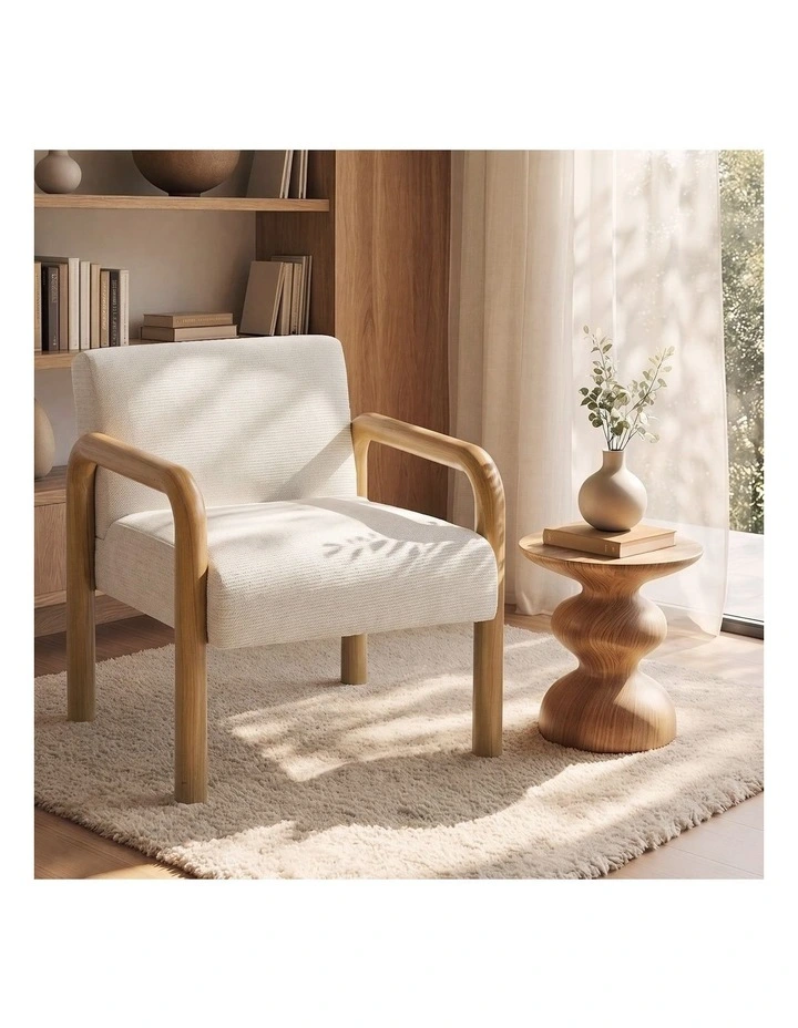 Oikiture Armchair Fabric Accent Chair Lounge Sofa Beige Timber Look Legs image 4