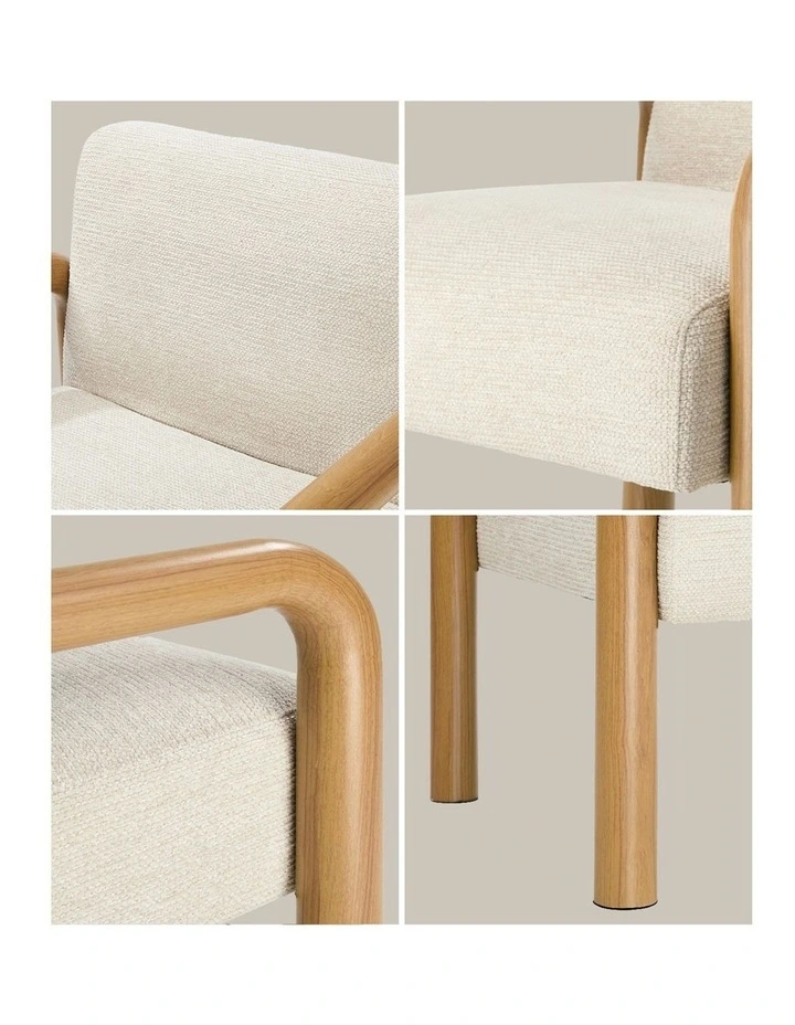 Oikiture Armchair Fabric Accent Chair Lounge Sofa Beige Timber Look Legs image 6