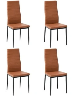 Oikiture 4PCS Dining Chairs High-Back Kitchen Chair Padded Faux Leather Brown