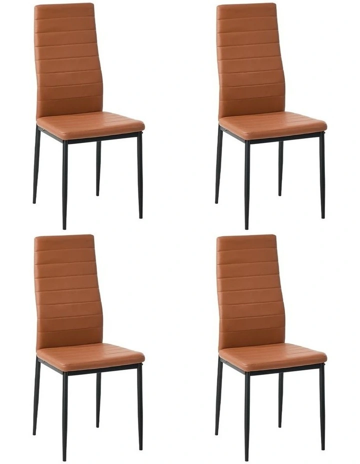 Oikiture 4PCS Dining Chairs High-Back Kitchen Chair Padded Faux Leather Brown image 1