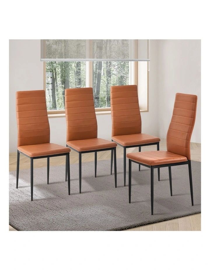 Oikiture 4PCS Dining Chairs High-Back Kitchen Chair Padded Faux Leather Brown image 4