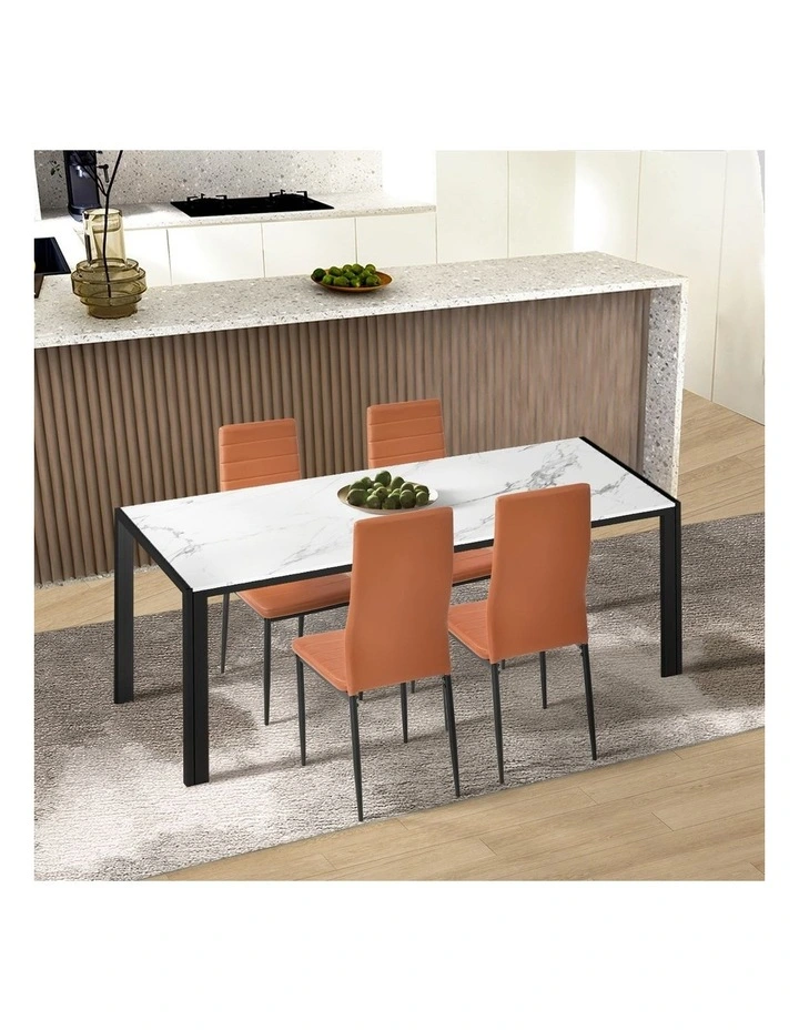 Oikiture 4PCS Dining Chairs High-Back Kitchen Chair Padded Faux Leather Brown image 5