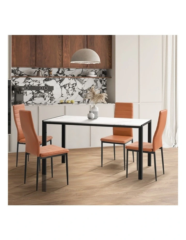 Oikiture 4PCS Dining Chairs High-Back Kitchen Chair Padded Faux Leather Brown image 7