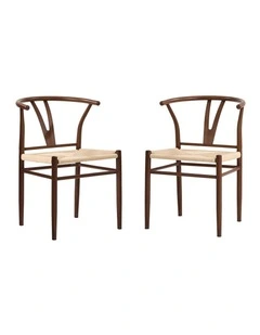 Oikiture 2x Dining Chair Metal Hans Wegner Chair Wishbone Cafe Lounge Walnut